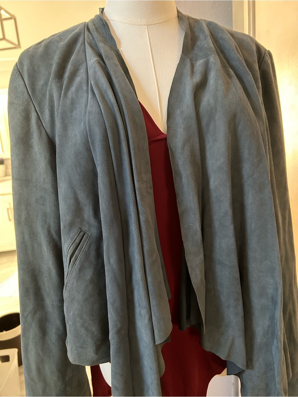 INC International Concepts Draped Suede Jacket in Slate Blue